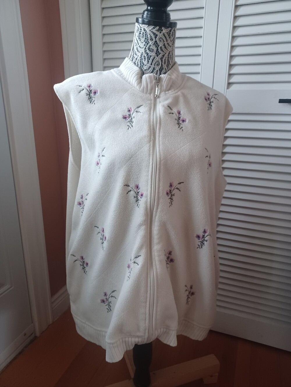 Carroll Reed Fleece Vest Embroidered Flowers Cottagecore Grandma Sweater  3XL